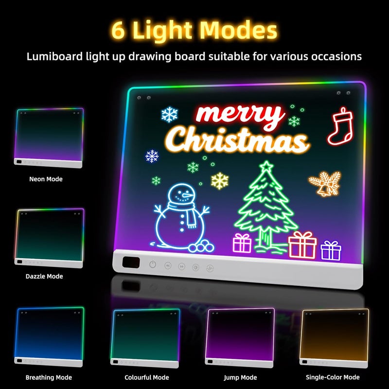 Lumiboard Led Drawing Board with 13 Light Effects, 16" Rechargeable Glow Doodle LED Note Board with Colors, Neon Light Up Drawing Tablet Gifts for Kids for Valentines Birthday Christmas Gift Ideas - Image 3